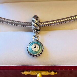 Retired Pandora Evil Eye Dangle Charm in .925 sterling silver/enamel
